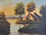 lot 102: manner of Thomas Chambers
 Fisherman along the Hudson 23" x 30" oil on canvas mid-19th century