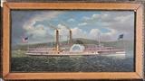 lot 108: attributed to Albert Nemethy
 American School Ship Portrait The Paddle Wheeler James W. Baldwin 19" x 38 1/2" oil on canvas unsigned