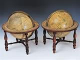 lot 115: Pair of Loring's Table Globes
 Terrestrial, dated 1860 and Celestial, dated 1854 each 12" diameter, with frame 16 1/2" diameter Josiah Loring, Boston