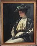 lot 122: William M. Palin, The Grey Hat 36" x 28" oil on canvas signed upper right dated 1909 label verso indicates exhibited Royal Academy