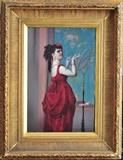 lot 123: Franz Verhas
 Lady in Red 22" x 14 3/8" oil on panel signed lower right