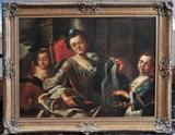 lot 124: School of Traverse
 A Lady of the Court with Servants 29 1/2" x 39 1/2" oil on canvas unsigned 18th century