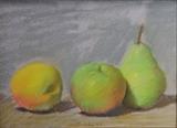 lot 126: Robert M. Kulicke
 Two Peaches and Pear, 1977 6 1/4" x 8 3/4" pastel on paper signed lower center with Davis & Long Co. gallery label verso