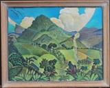 lot 130: Stephen Haweis
 Caribbean Landscape 24" x 31" oil on canvas inscribed "And the hills of Dominica look very good to me"