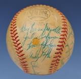 lot 141: Brooklyn Dodgers Signed Baseball
 including Jackie Robinson, Roy Campanella, Duke Synder, Peewee Reese, and Gil Hodges probably 1948 on official National League Ball