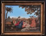 lot 157: Group of 19th Century Embroideries
 with religious subjects including 18" x 24" Moses in the Bulrushes 17" x 12" The Parting of Hector and Andromache and 21" x 16" Eve in the Garden of Eden