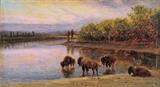 lot 171: William de la Montagne Cary
 Buffalo At Sunset 4 7/8" x 8 3/4" oil on board signed lower right "Cary"