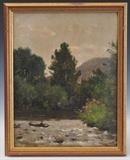 lot 175: Worthington Whittredge
 On The Upper Delaware 11" x 14 1/4" oil on canvas signed lower right