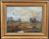 lot 180: American School
 Landscape with Stream 20" x 24" oil on canvas laid to cardboard unsigned