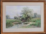 lot 183: Carl Weber
 Cows Crazing Near a Stream 18" x 27" watercolor signed lower right