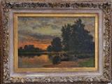 lot 182: Daniel F Wentworth
 Landscape with Cows at Sunset 16" x 24" oil on canvas signed lower right