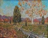 lot 184: American School
 Landscape with Split Rail Fence 16" x 20" oil on canvas unsigned