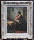 lot 186: Continental School
 Interior with Nursing Mother 18" x 14" oil on canvas signed lower left