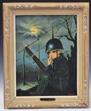 lot 187: Margaret Keane
 Alone (Soldier Boy) 16" x 12" oil on portfolio board cover signed lower right "Keane"