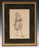 lot 195: attributed to Robert Henri
 Sketch of a Young Lady 10" x 6 3/4" ink on paper signed lower right with Athena Gallery label verso