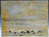 lot 200: French School
 Study for a Harbor View 18 3/4" x 24" oil on panel unsigned and unframed labeled "E. Boudin" verso