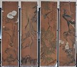 lot 212: Four Early Chinese Paintings
 each depicting a bird in nature each 70" x 18" ink wash on paper mounted to fabric backing