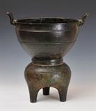 lot 213: Chinese Archaistic Bronze Vessel
 with two handles 16" high