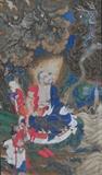 lot 215b: Chinese Painting on Silk
 depicting a seated scholar with two figures image 31" x 18 1/4", overall 44" x 24"