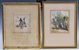 lot 217: attributed J. J. Grandville
 3" x 2 3/4" ink study of two figures together with an engraving