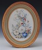 lot 221: French School
 Still Life with Flowers 11 1/2" x 9" oval watercolor signed indistinctly lower right