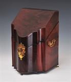 Lot 265: English Letter Box
 with serpentine front and brass handles 13" high