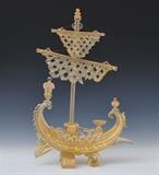 lot 340: Murano Center Piece
 in the form of a ship 24 1/2" high, 16" long early 20th century