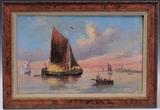 lot 238: English School
 Pair of Harbor Scenes 10" x 16" oil on canvas possibly by John James Wilson