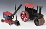 lot 337: Two Pressed Steel Toys
a steam roller, 16" long and a Structo excavator, 9 1/2" long early 20th century