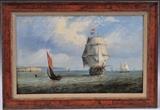 lot 238: English School
 Pair of Harbor Scenes 10" x 16" oil on canvas possibly by John James Wilson