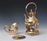 lot 346: Three Pieces of Peruvian Sterling Silver
 including hot water kettle, small pitcher and plate 91 troy ounces gross
