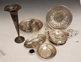 lot 342: Group of Sterling Silver
 including Tiffany & Co. sugar and three weighted bud vases 54 troy ounces weighable