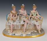 lot 338: German Porcelain Grouping
 Three Debutantes 11" long, 8" high circa 1900