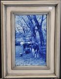 lot 328: Delft Porcelain Plaque
 after Anton Mauve Milk Maid with Cows 15 1/2" x 9 3/4" late 19th century