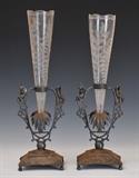 lot 321: Pair of Victorian Silver Plated Epergnes
 Roger Smith & Co., New Haven with etched glass liners 17 1/2" high late 19th century