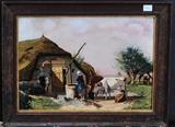 lot 326: Limoges Painted Porcelain Plaque
 A Farm Scene with Cows 10" x 14"  late 19th century