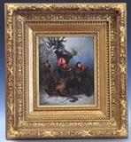 lot 240: Ferdinand Marohn
 Family Gathering Wood in Winter 9" x 10 1/2" oil on canvas signed lower left