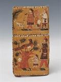lot 251: Mic Mac Folk Art Cigar Case
 with double sided quill work of figures, birds and a dog circa 1840