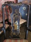 Back splat decoration on Queen Anne style Chinoiserie dining chairs