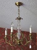 Brass and glass 6-arm chandelier