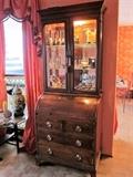 Mahogany cylinder secretary bookcase