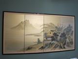 Chinese 4-panel hand-painted silk wall screen
