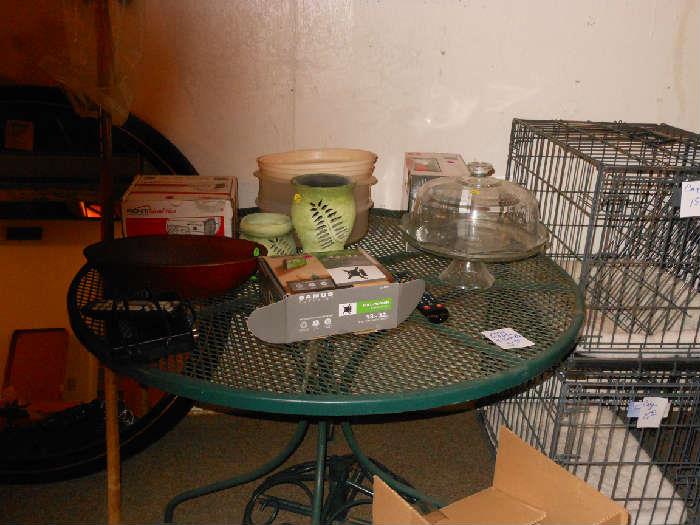 patio  table and small  animal  cages
