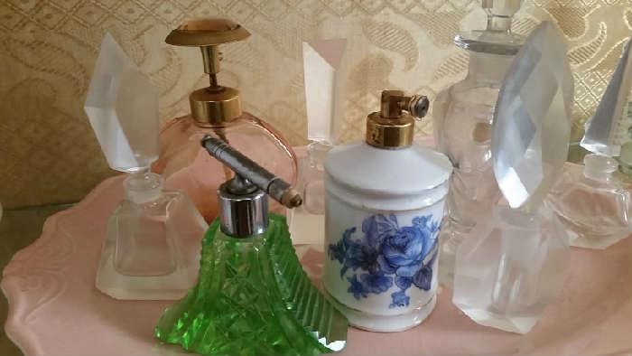 perfume bottles, antique and newer 