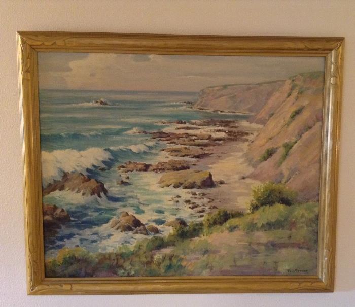 "Palos Verdes Coastline", oil painting on canvas by Paul Conner (California 1881 - 1968). Measures 40" x 32" - in original gilt frame, signed lower right