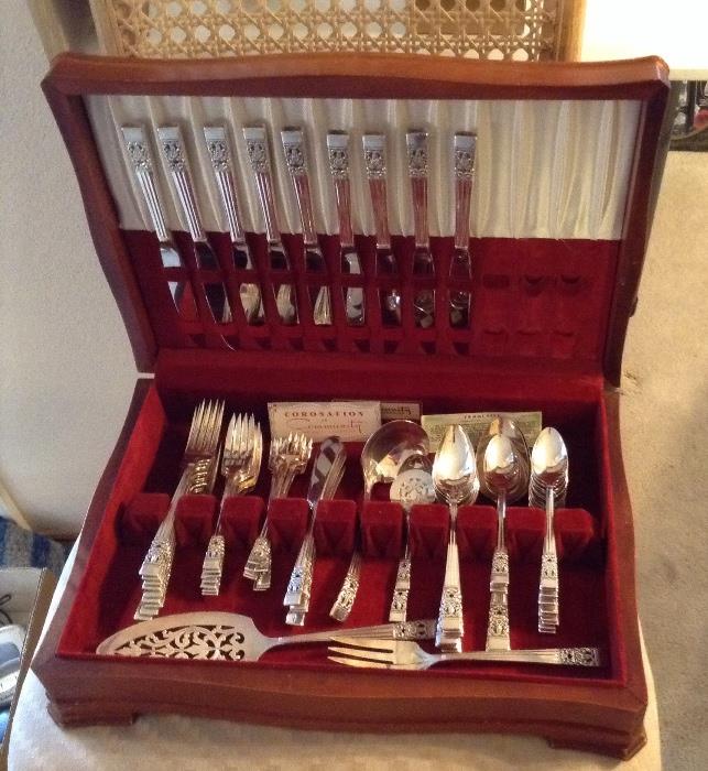 "Coronation" silver plate flatware by Community - service for 8 + serving pieces (72 pieces total) - in great condition.