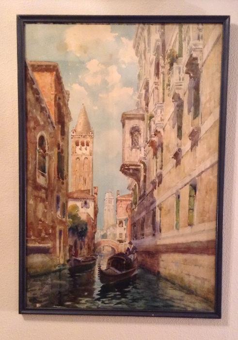 1930's watercolor of Venice, 16" x 23", signed lower right (Kent Greene?)