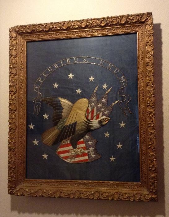 Patriotic embroidery on silk - circa 1900 - made in China for export to USA.  In excellent condition!