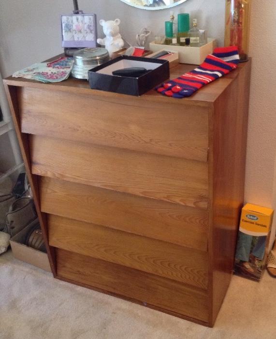 5 drawer dresser - includes original screw-on legs.  Goodies on top include vintage hankies, Emeraude perfume & red/white/blue toes socks (ala Bicentennial)