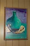 Signed E. Jacobs midcentury oil on canvas painting- vase and seashells